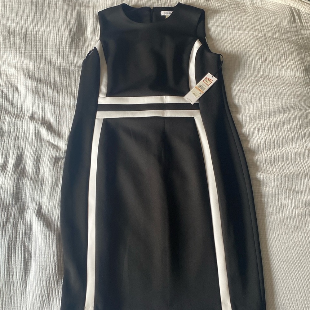 Calvin Klein. Size 14W. Black and white sheath dress.